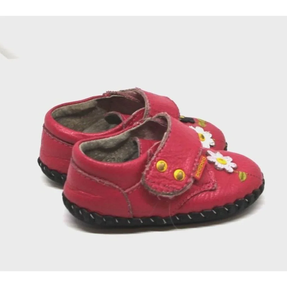 Pediped Flex 12-18 Months Infant Girls Mary Janes Pink Flower Leather Shoe